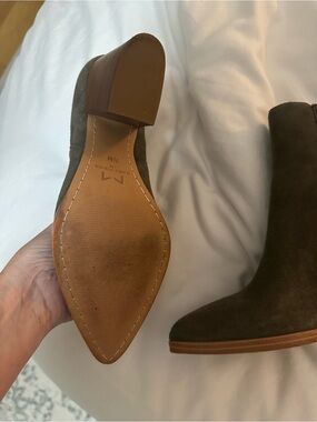 Marc Fisher Olive Green Suede Pointed Toe Ankle Booties